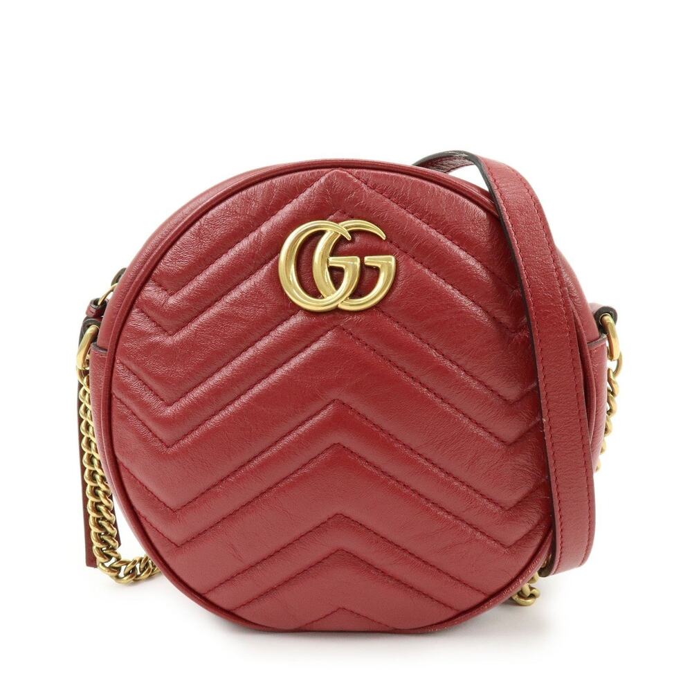 Gucci GG Marmont Calfskin Round Mini Crossbody Bag Red
